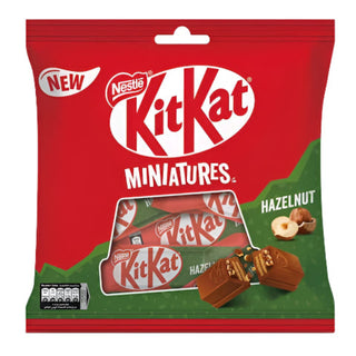 Kit Kat Minatures Hazelnut packaging with red and green design