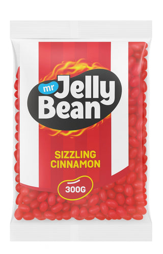 Pack of Mr Jelly Bean Sizzling Cinnamon candy on a white background