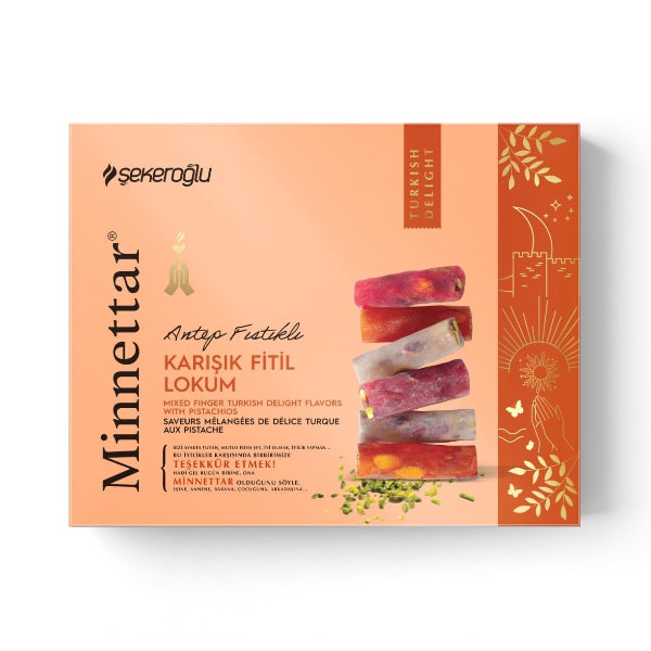 Minnettar Mixed Finger Pistachio Rolls Turkish Delight 300g