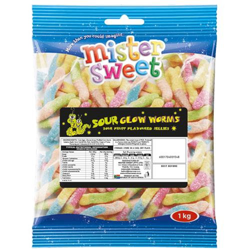 Mister Sweet Sour Glow Worms 1kg, Sweet City - Chocolates, Sweets, Drinks