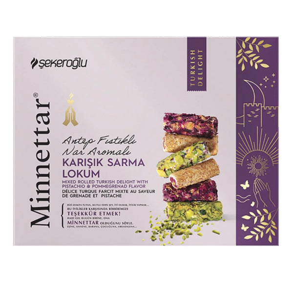 Minnettar Mixed Roll Pistachio & Pomegrante Turkish Delight 300g